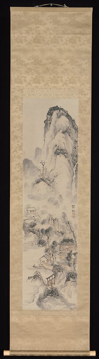 Landscape, Kushiro Unsen (Japanese, 1759–1811), Hanging scroll; ink and color on paper, Japan