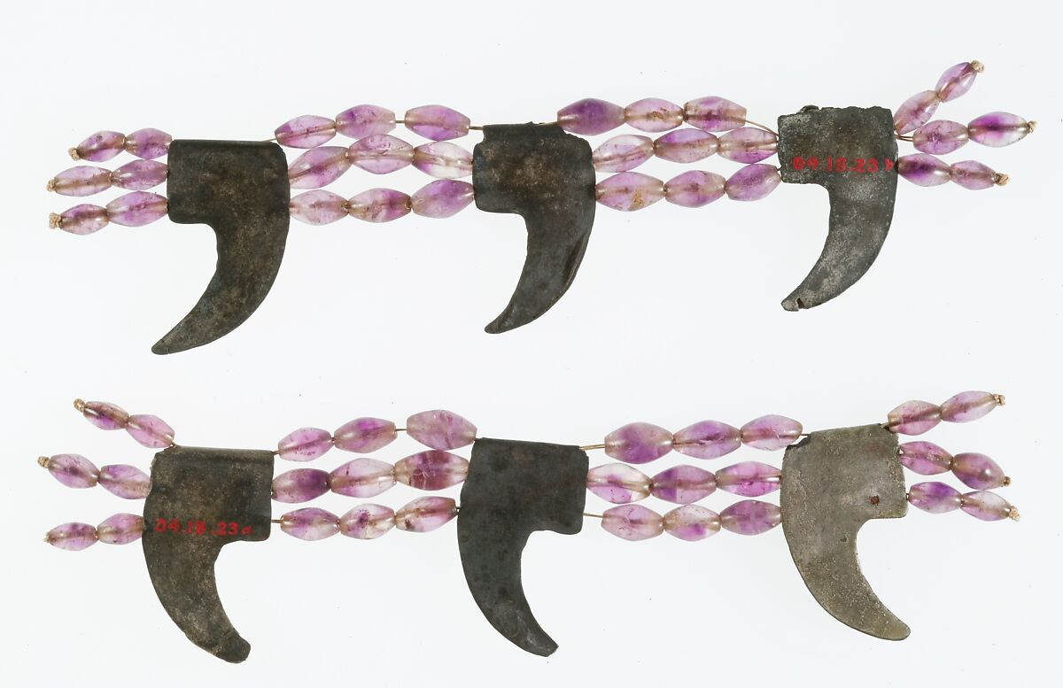 Anklet, Reconstructed Using Claw Pendants and Barrel Beads, Silver over wood core, amethyst