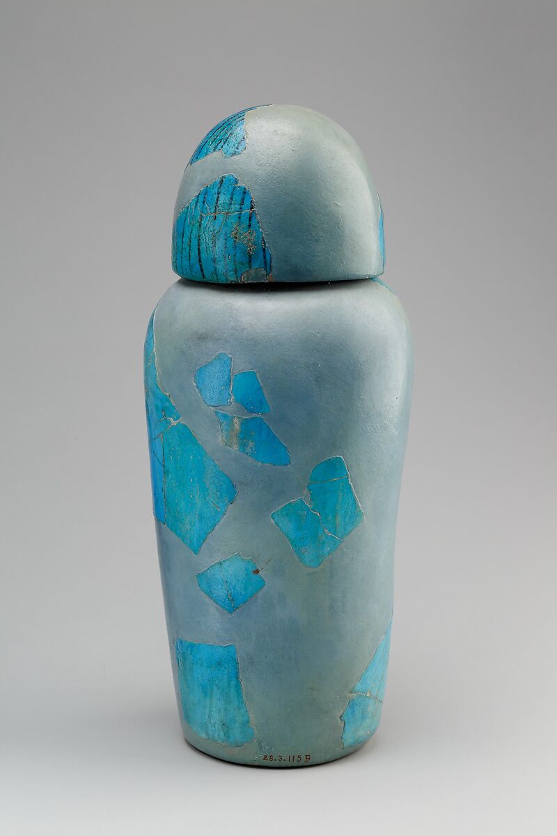 Canopic Jar with human headed lid, Imseti, Faience