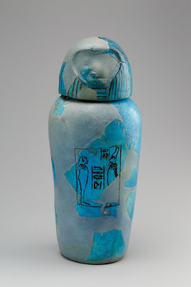 Canopic Jar with human headed lid, Imsety, Faience 