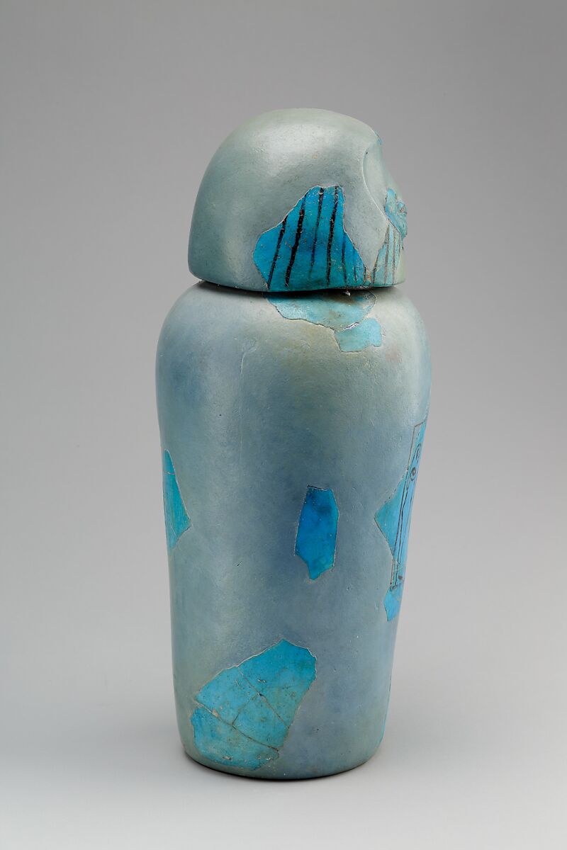 Canopic Jar with human headed lid, Imseti, Faience