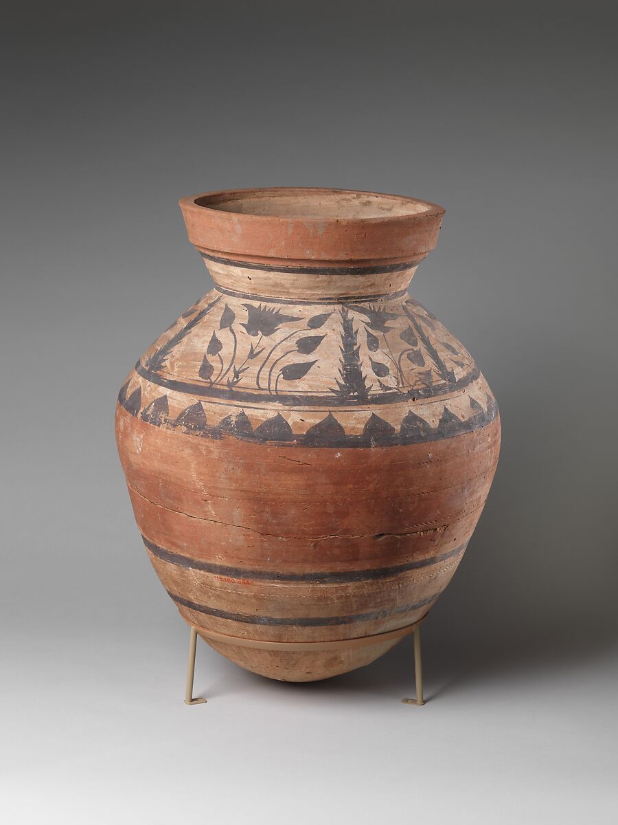 Large storage jar with floral decoration, Pottery, paint