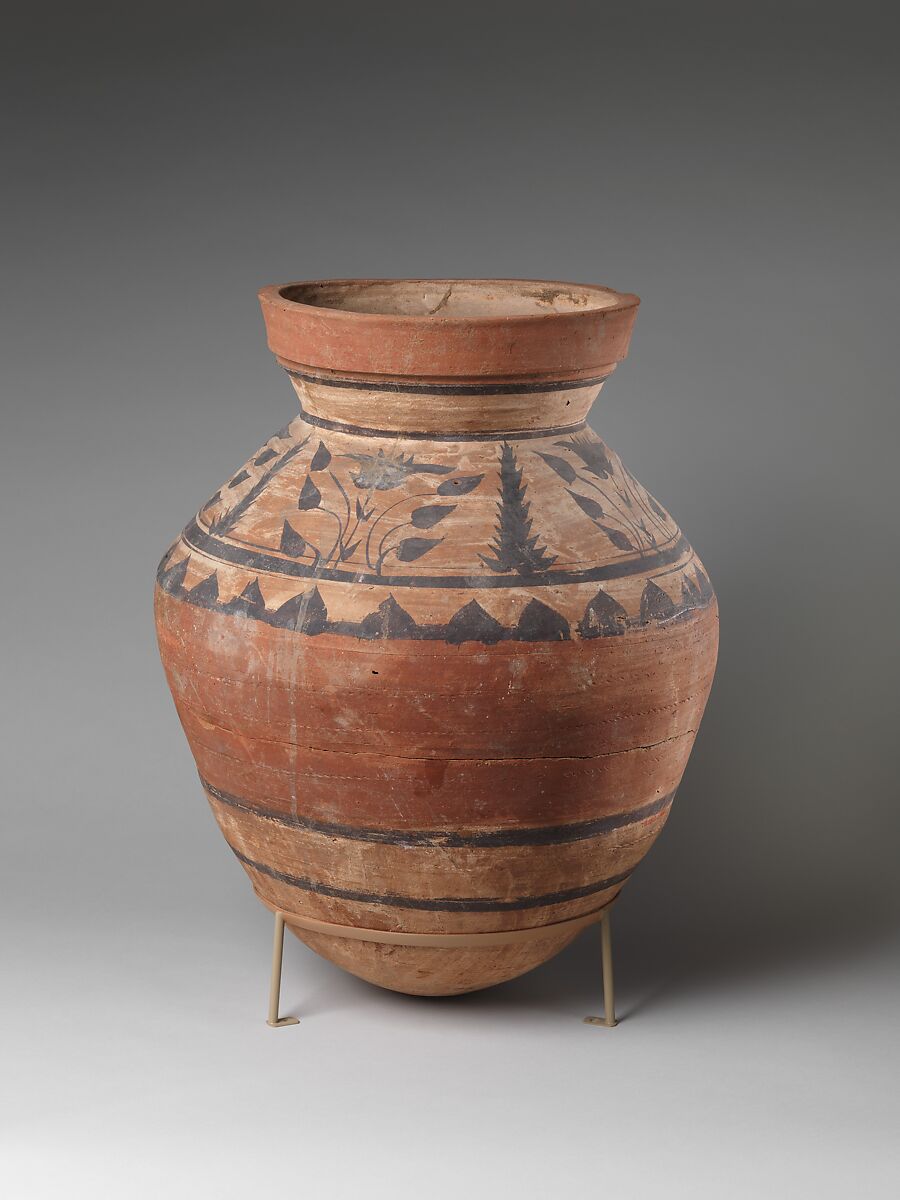 Large storage jar with floral decoration, Pottery, paint