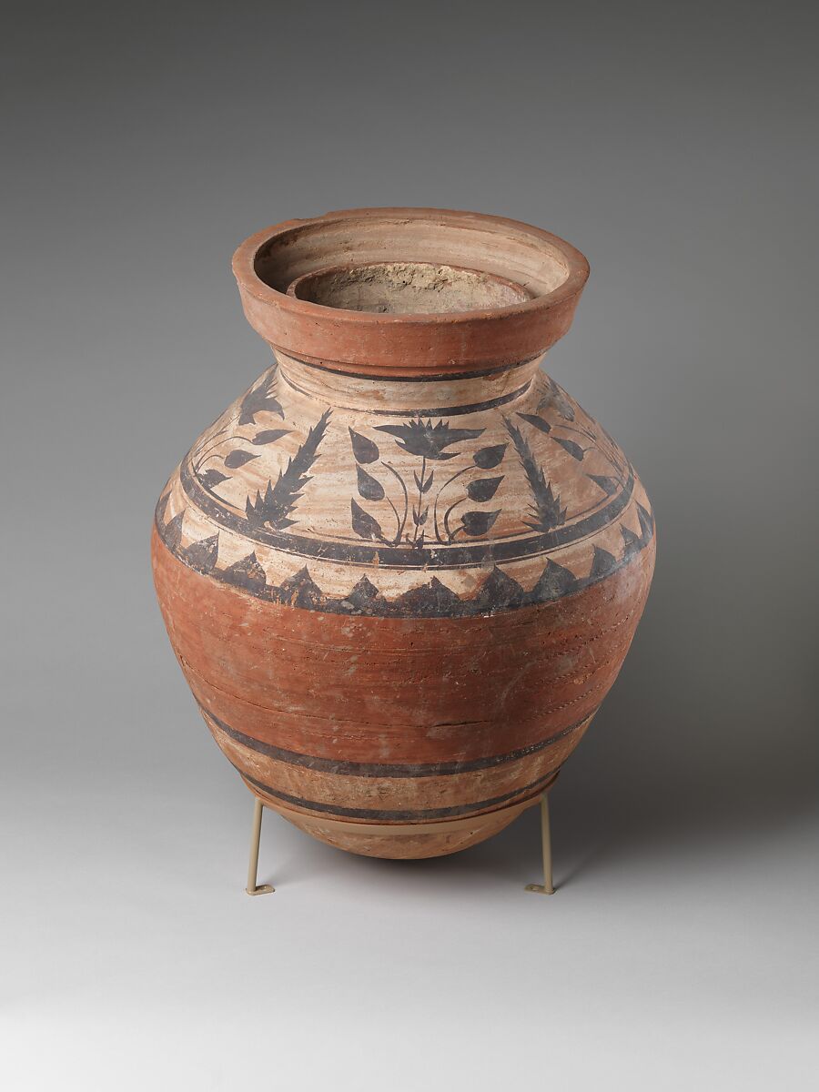 Large storage jar with floral decoration, Pottery, paint