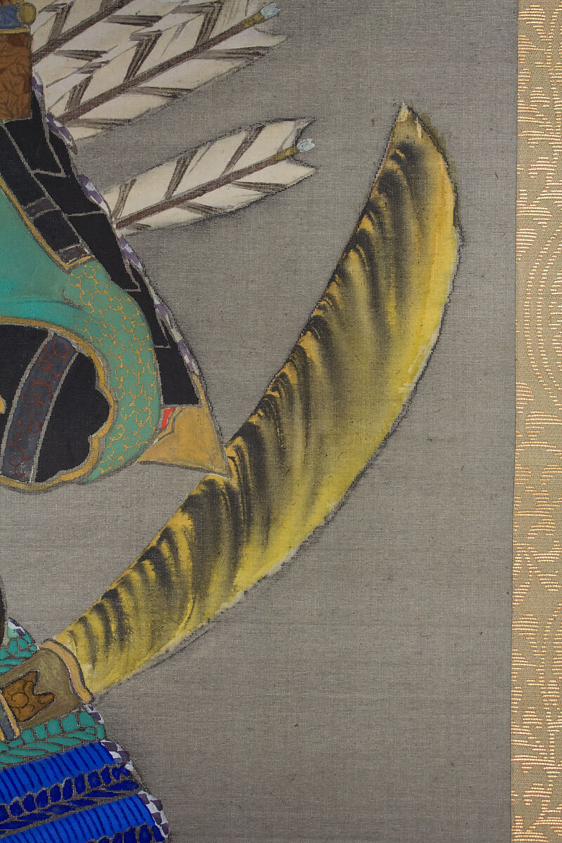 Warrior, Tsurana (Japanese, 1809–1892), Hanging scroll; ink and color on silk, Japan