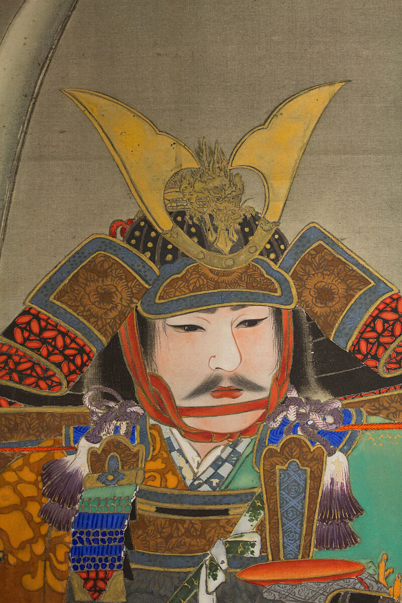 Warrior, Tsurana (Japanese, 1809–1892), Hanging scroll; ink and color on silk, Japan