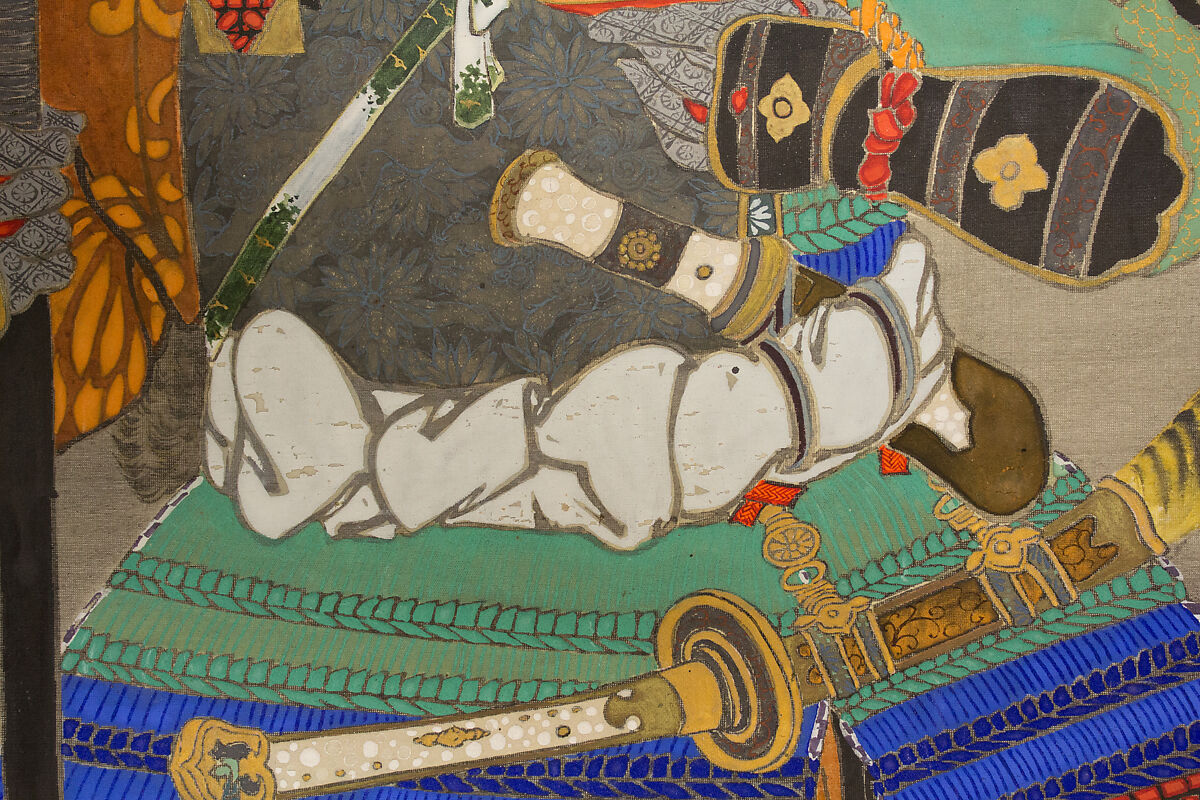 Warrior, Tsurana (Japanese, 1809–1892), Hanging scroll; ink and color on silk, Japan