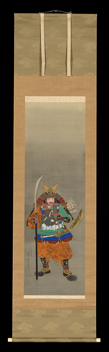 Warrior, Tsurana (Japanese, 1809–1892), Hanging scroll; ink and color on silk, Japan