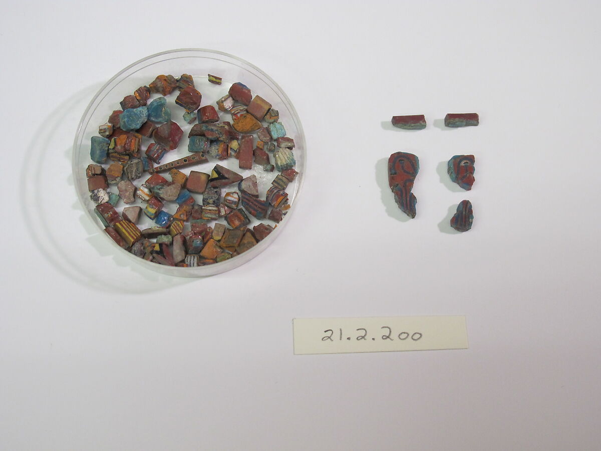 Inlays from shrine: patterned fragments, Glass 