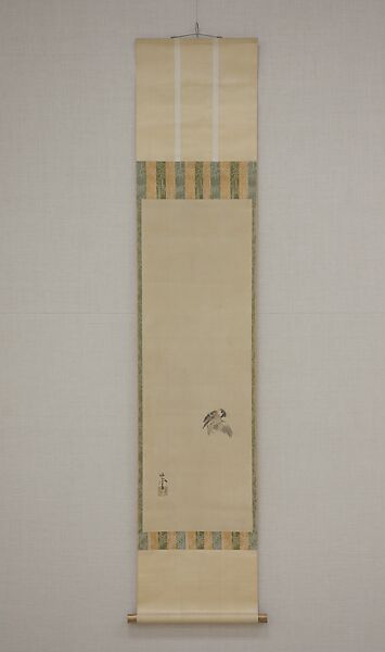 Sparrow Hovering, Takeuchi Seihō (Japanese, 1864–1942), Hanging scroll; ink and color on paper, Japan 