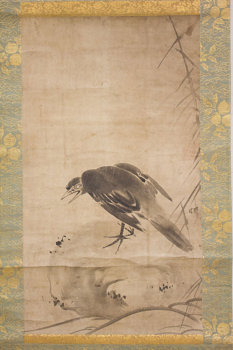 Crow on a Rock, After Sesson Shūkei (ca. 1504–ca. 1589), Hanging scroll; ink on paper, Japan 