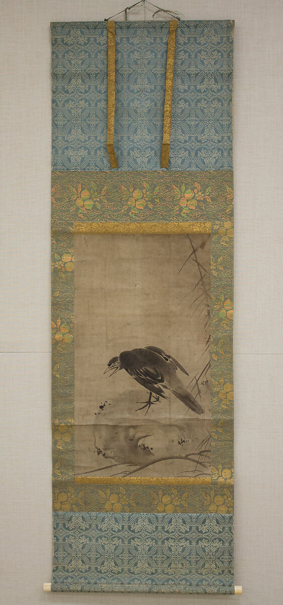 Crow on a Rock, After Sesson Shūkei (ca. 1504–ca. 1589), Hanging scroll; ink on paper, Japan