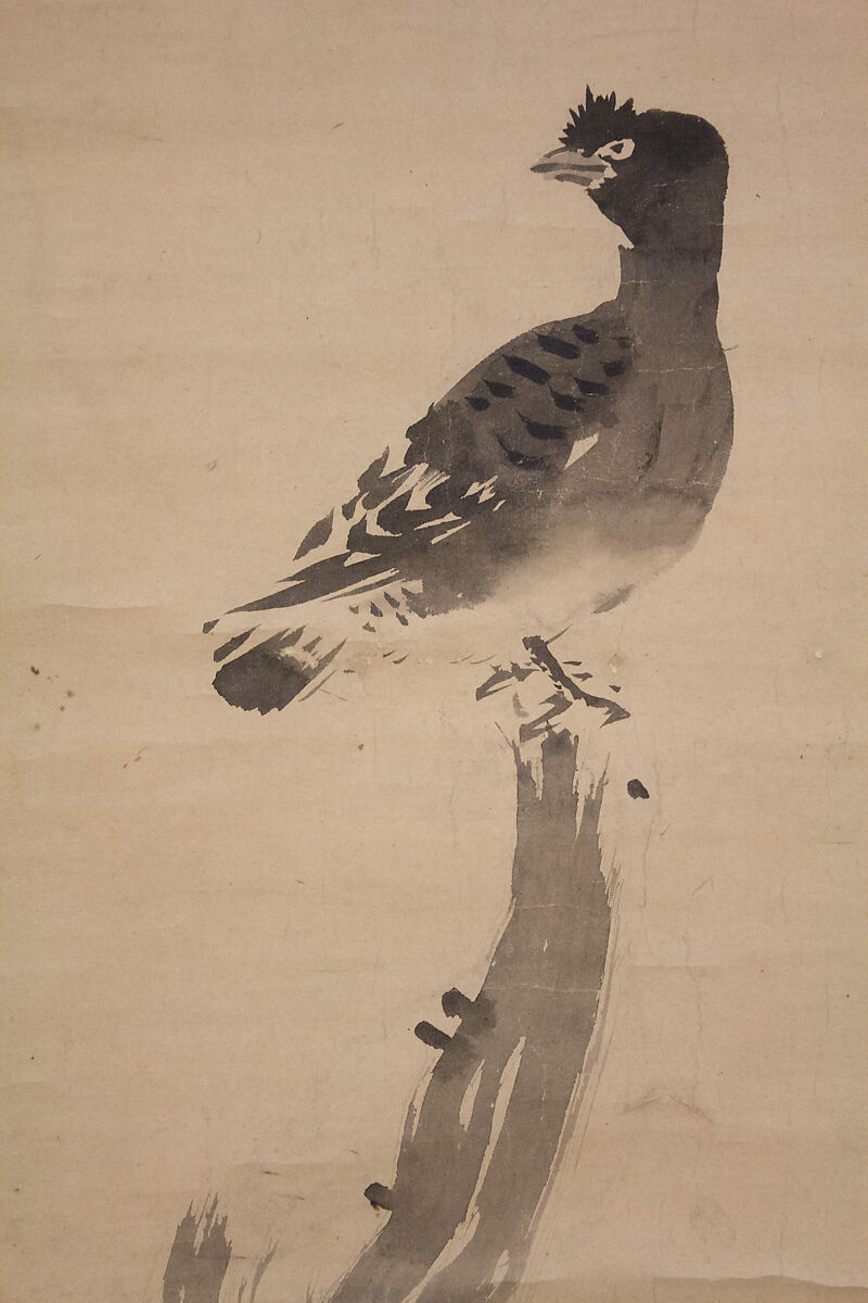 Bird on Tree (Haha-chō), Attributed to Shūkō (Japanese, active 1504–20), Hanging scroll; ink on paper, Japan