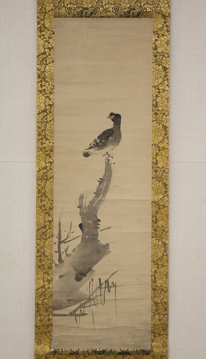 Bird on Tree (Haha-chō), Attributed to Shūkō (Japanese, active 1504–20), Hanging scroll; ink on paper, Japan 