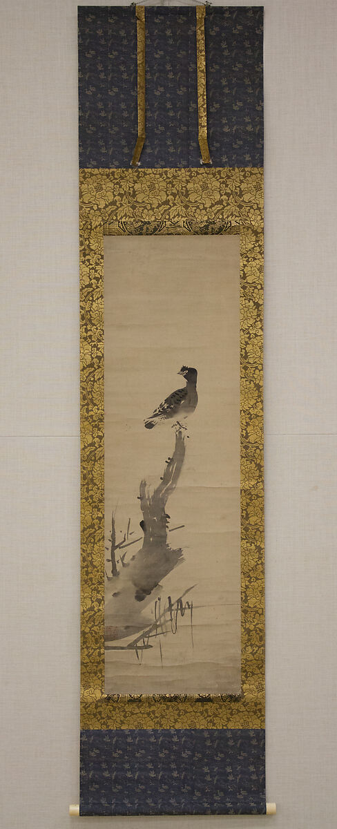 Bird on Tree (Haha-chō), Attributed to Shūkō (Japanese, active 1504–20), Hanging scroll; ink on paper, Japan