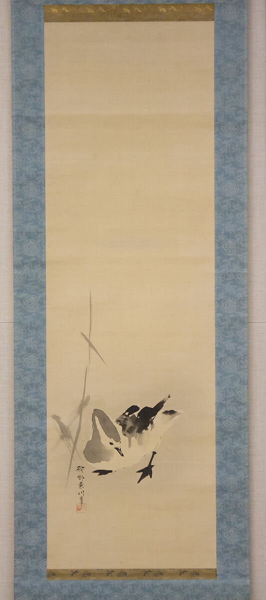 Geese and Reeds, Kano Sosen Narinobu (Japanese, 1813–1897), Diptych of hanging scrolls; ink on silk, Japan