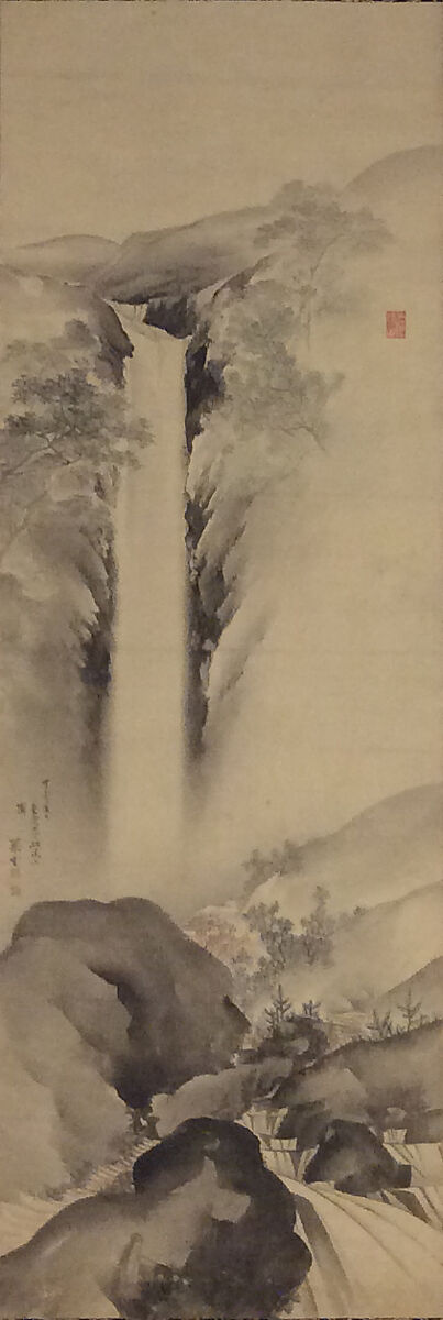 Yōrō Waterfall, Tazaki Sōun (Japanese, 1815–1898), Hanging scroll; ink and color on silk, Japan 