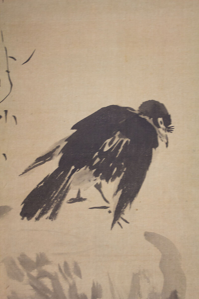 Blackbird on Wave-Swept Rock, Kano School, Hanging scroll; ink on silk, Japan 