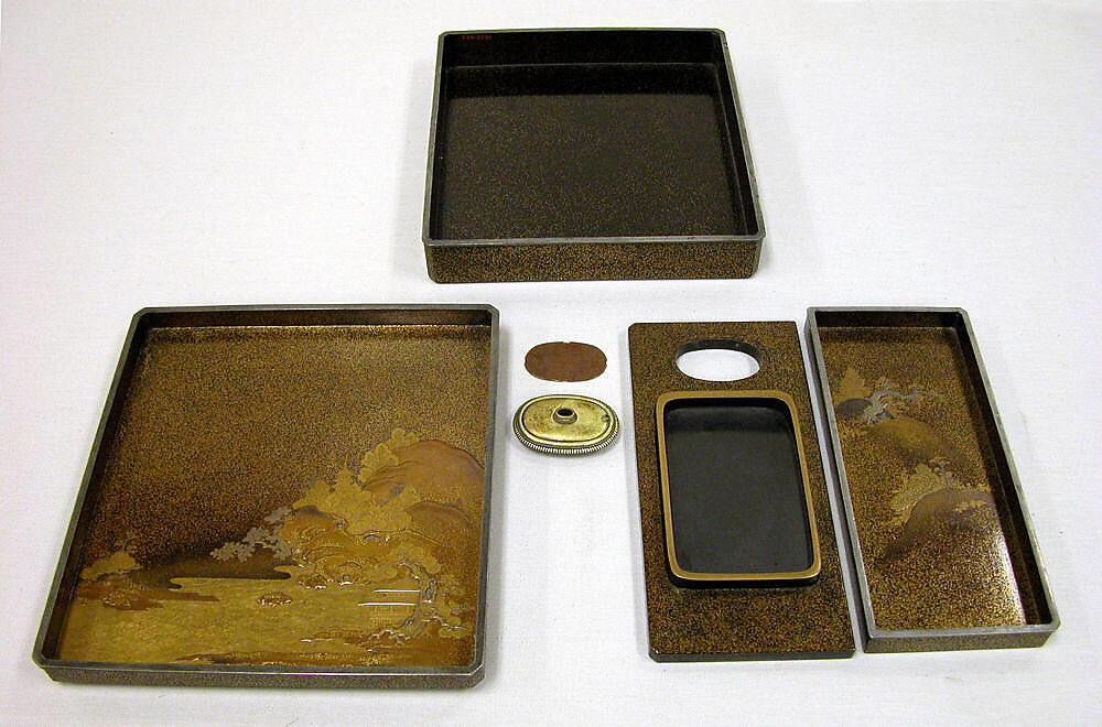 Writing Box, Black lacquer with sprinkled gold and silver (maki-e) on wood, Japan