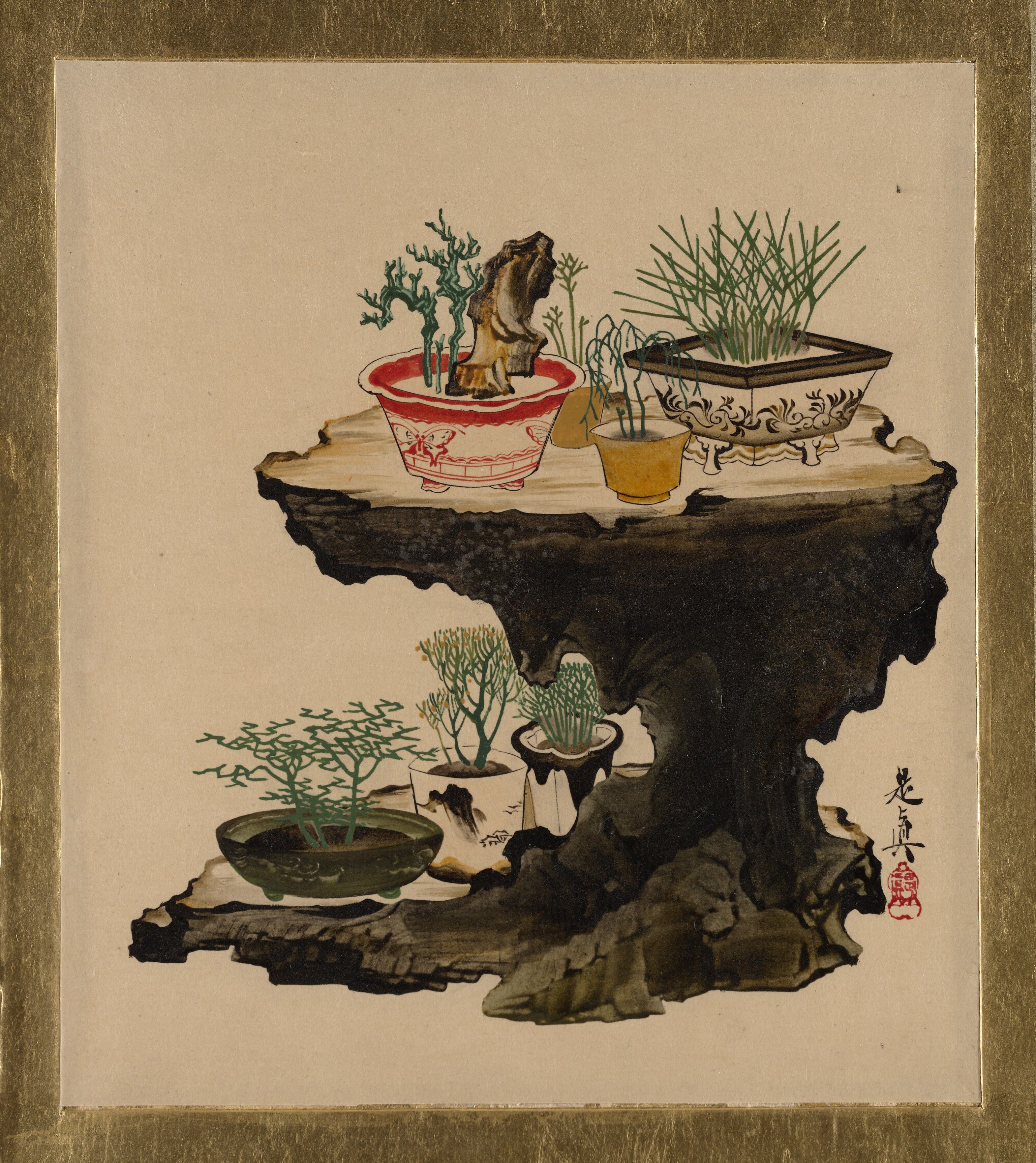 1958年 伊版 Fiabe Cinesi Maraja挿絵 Shibata Zeshin - Lacquer Paintings of Various Subjects: Bonsai