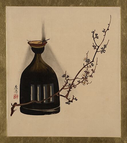 Lacquer Paintings of Various Subjects: Plum Branch with Oil Lamp