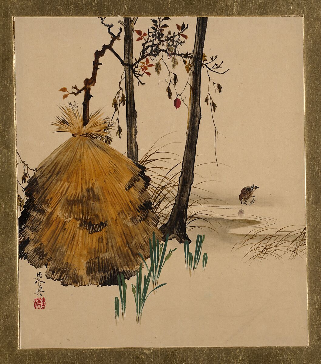 Lacquer Paintings of Various Subjects: Snow Shelter for a Tree with Sparrow, Shibata Zeshin (Japanese, 1807–1891), Lacquer on paper, Japan 