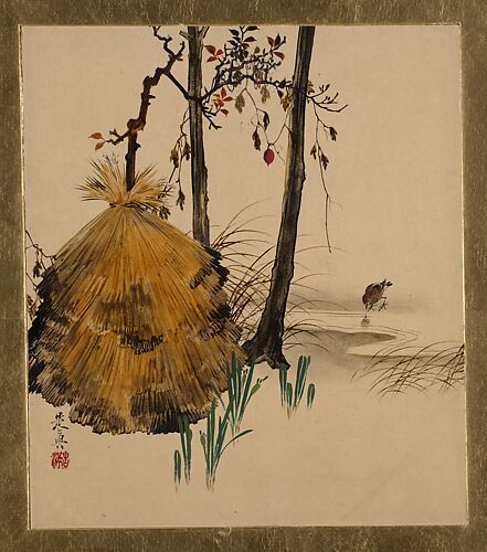 Lacquer Paintings of Various Subjects: Snow Shelter for a Tree with Sparrow