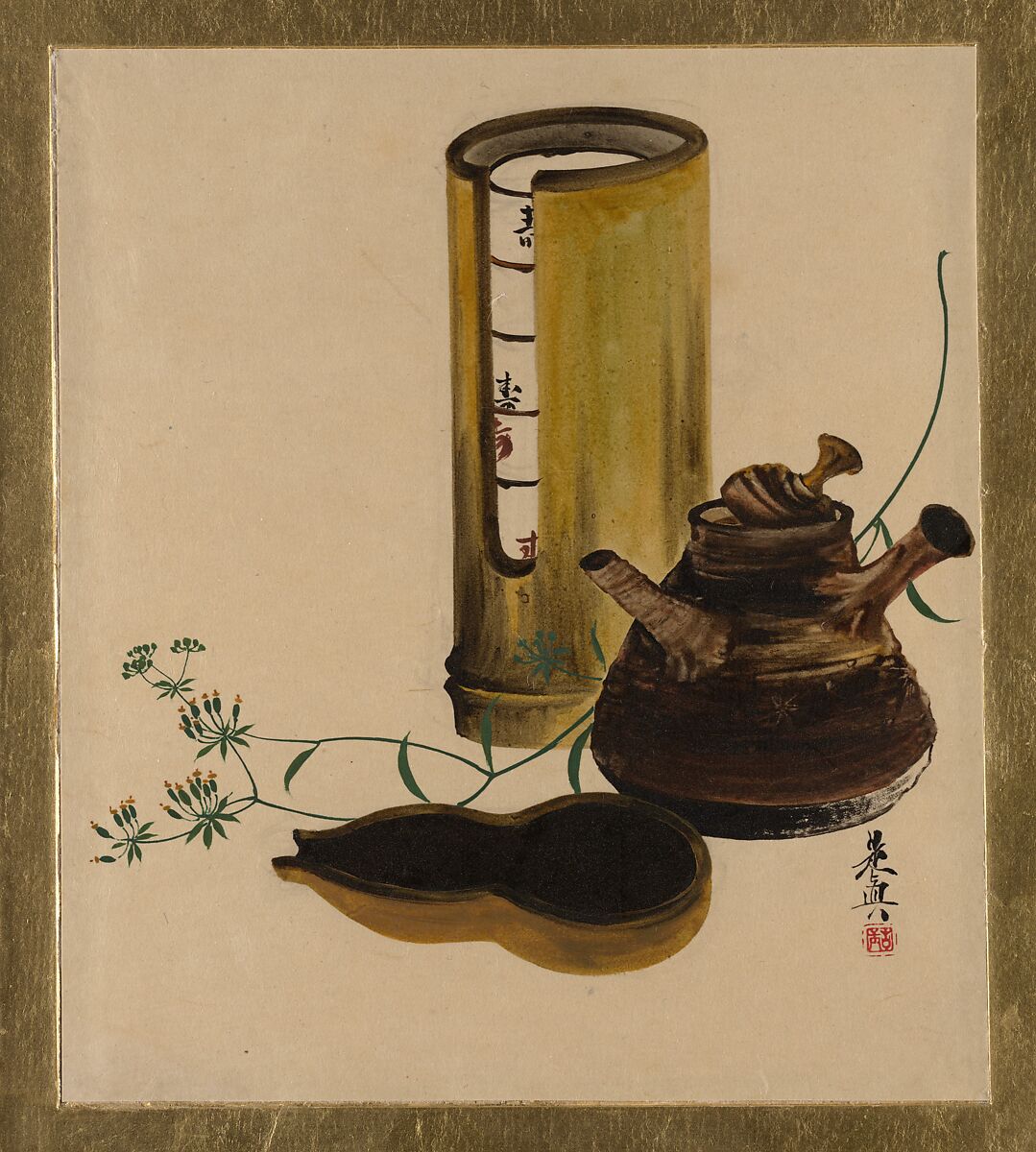 Lacquer Paintings of Various Subjects: Sencha Tea Set, Shibata Zeshin (Japanese, 1807–1891), Lacquer on paper, Japan 