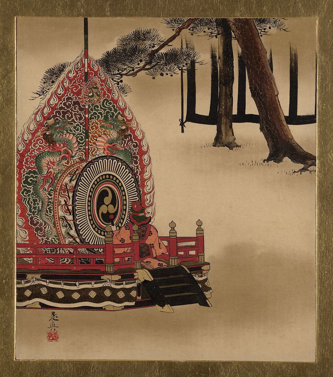 Lacquer Paintings of Various Subjects: Drum for Gagaku Dance, Shibata Zeshin (Japanese, 1807–1891), Lacquer on paper, Japan 