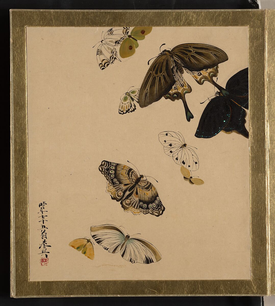 Lacquer Paintings of Various Subjects: Butterflies, Shibata Zeshin (Japanese, 1807–1891), Lacquer and mother-of-pearl fragments, Japan 