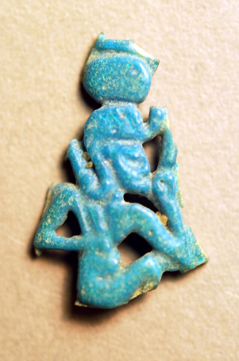 Fragmentary Amulet of Horus the Child, Faience 