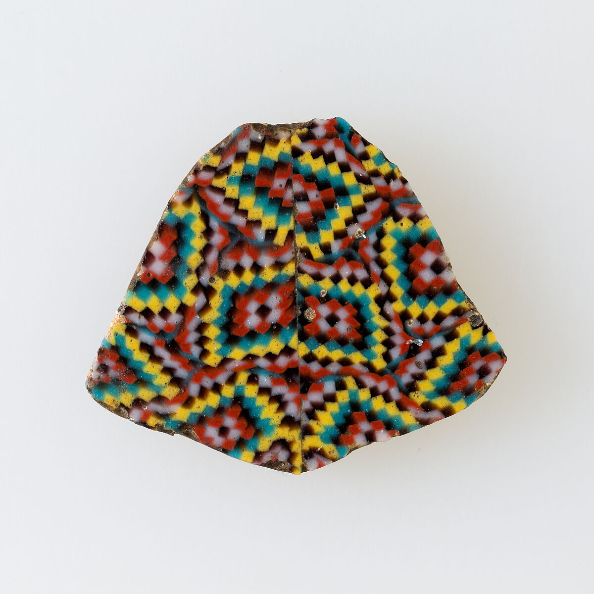 Inlay fragment, small colored squares forming a diamond pattern, Glass 