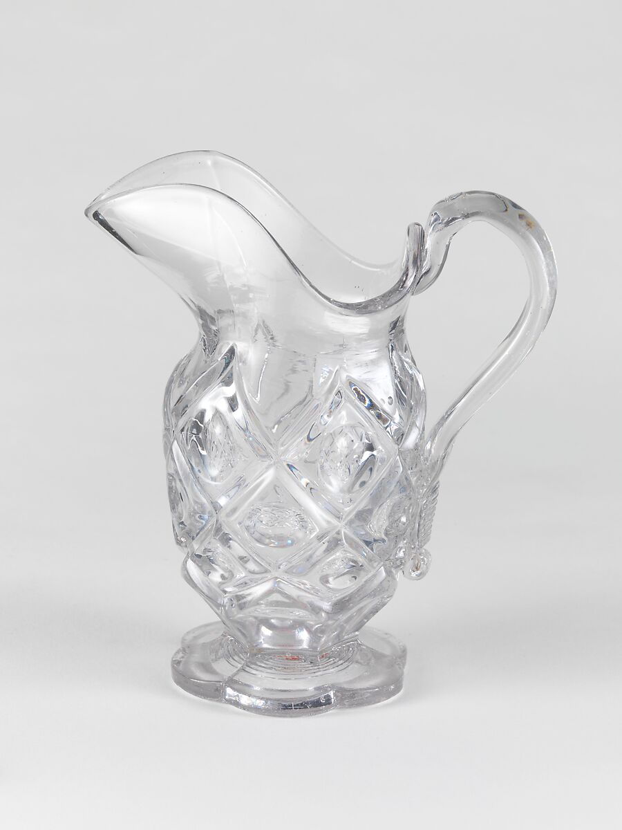 Pitcher, Pressed glass, diamond thumbprint, American 