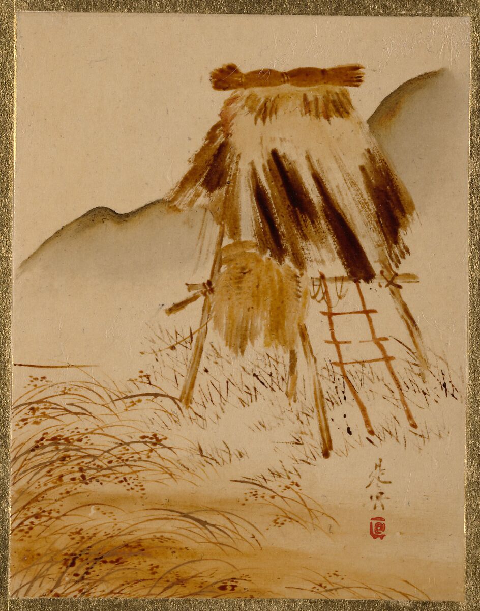 Rice-Drying Frame, Shibata Zeshin (Japanese, 1807–1891), Album leaf; lacquer on paper, Japan 