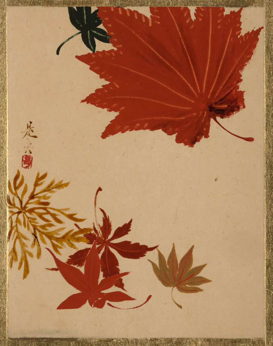 Maple Leaves, Shibata Zeshin (Japanese, 1807–1891), Album leaf; lacquer on paper, Japan 