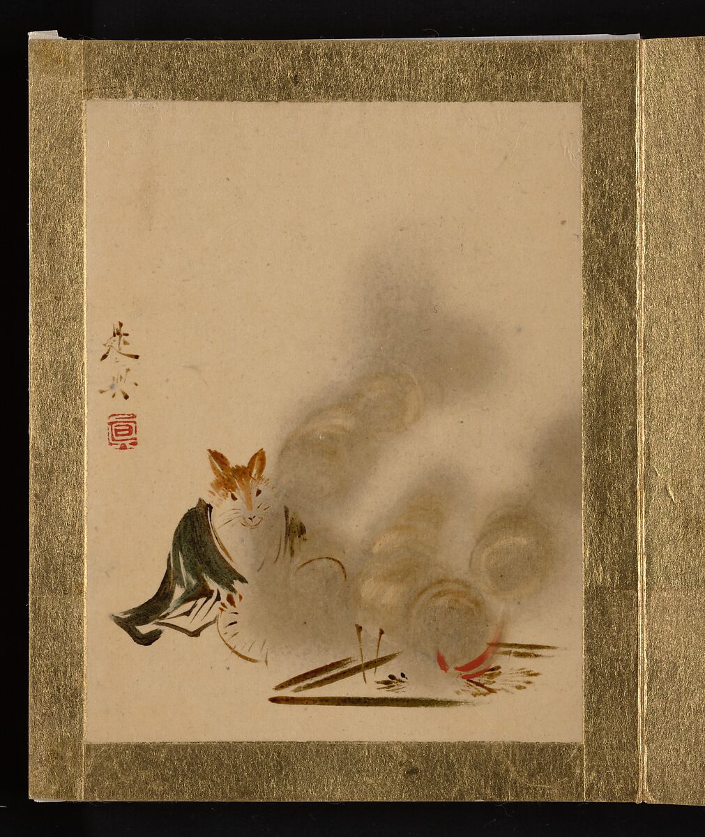 Fox by Mystic Fire, Shibata Zeshin (Japanese, 1807–1891), Album leaf; lacquer on paper, Japan 