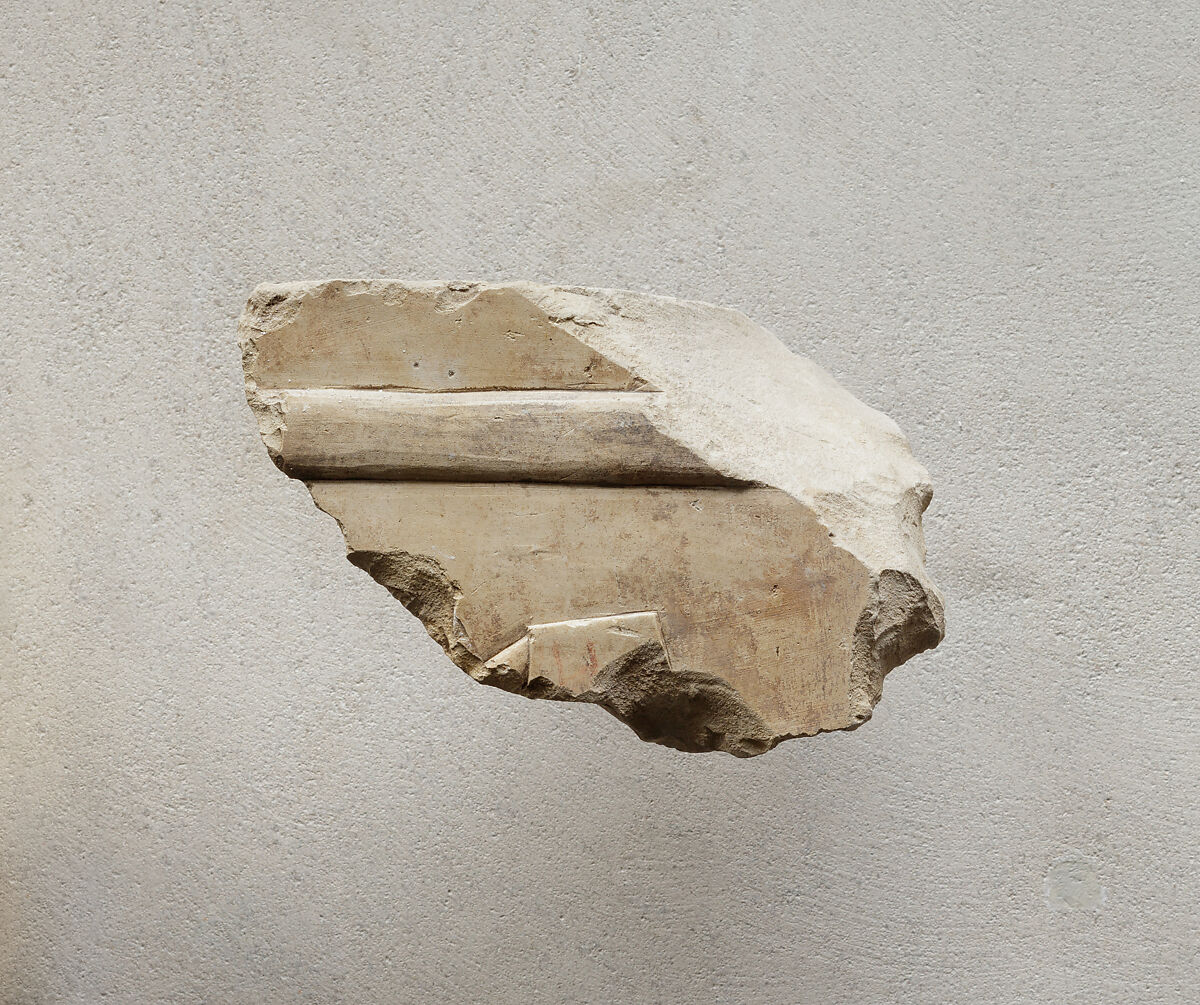 Relief showing the tip of a sunshade - see 26.3.353-3, Limestone, paint 