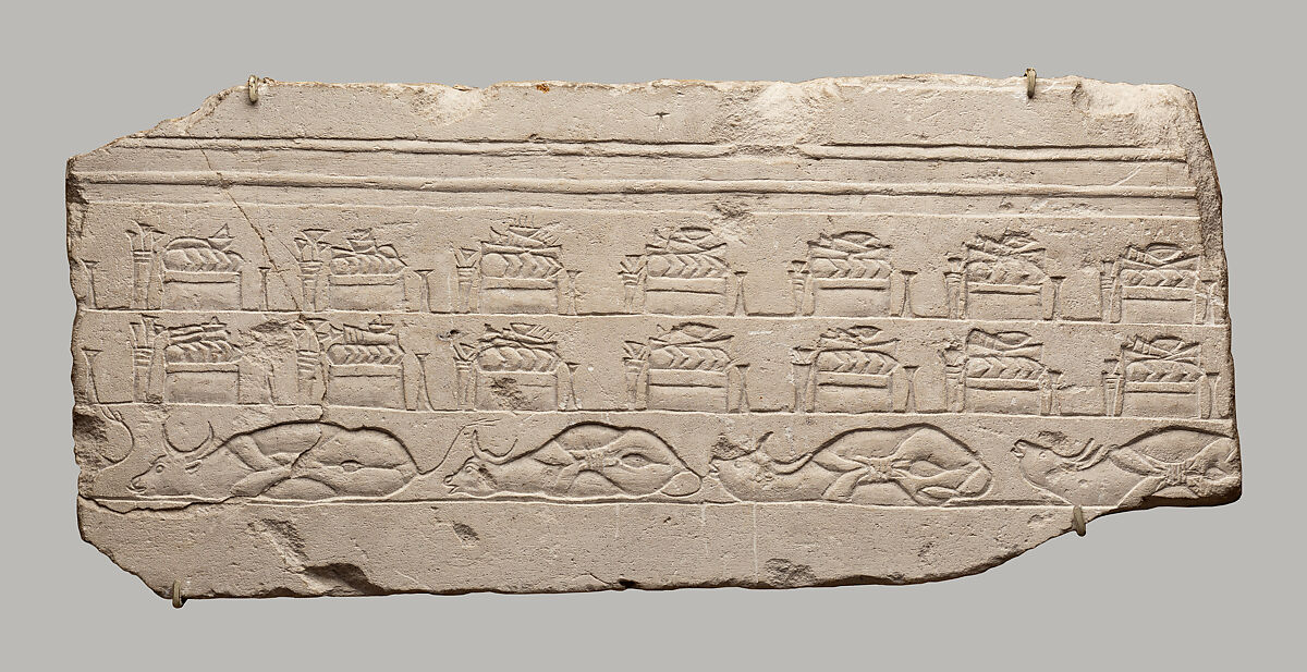Talatat with Offerings in the Temple, Limestone, paint 
