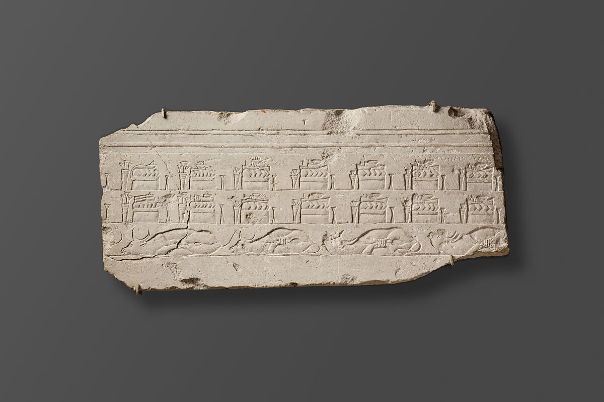 Talatat with Offerings in the Temple, Limestone, paint 