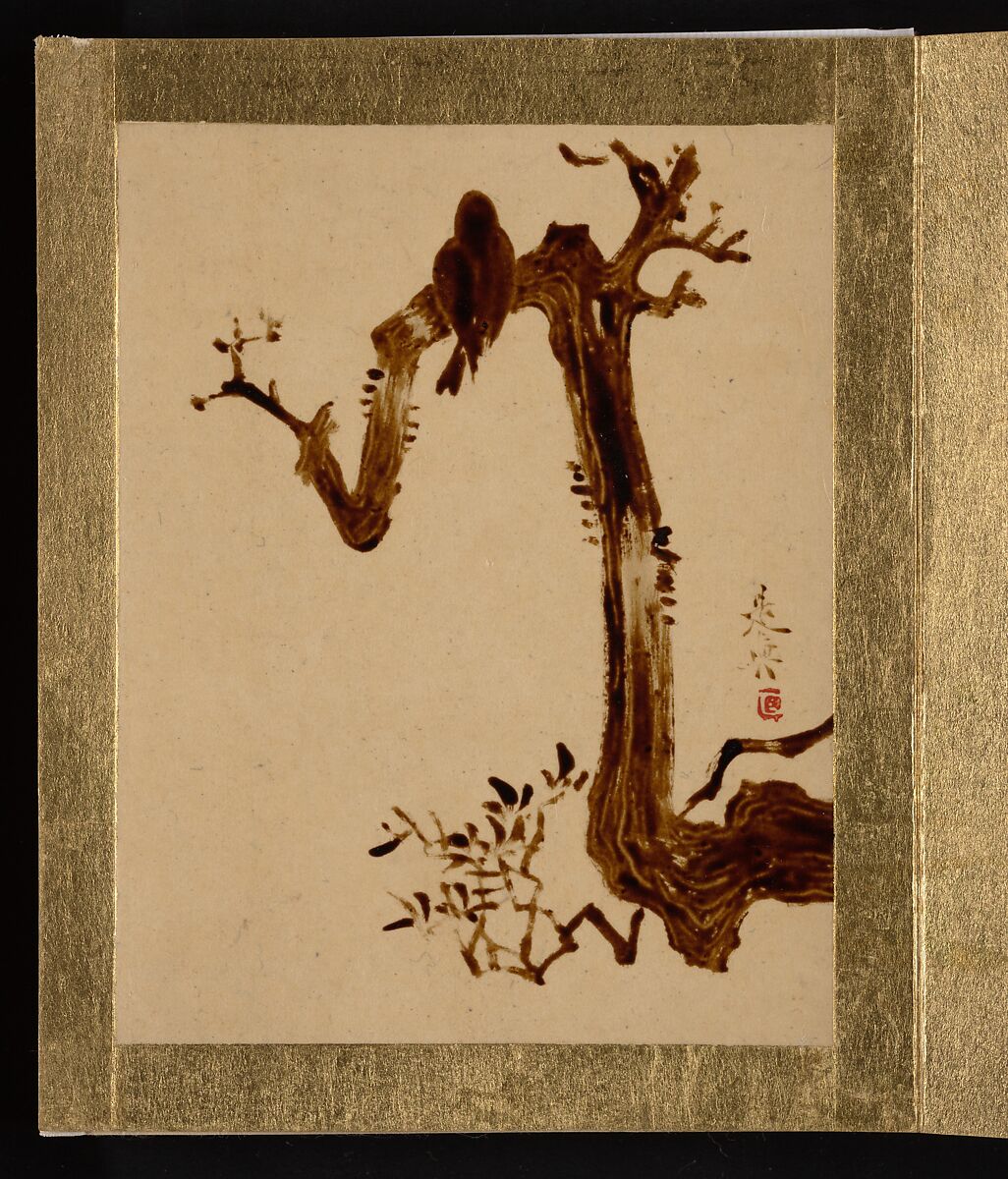 Crow on Tree, Shibata Zeshin (Japanese, 1807–1891), Album leaf; lacquer on paper, Japan 