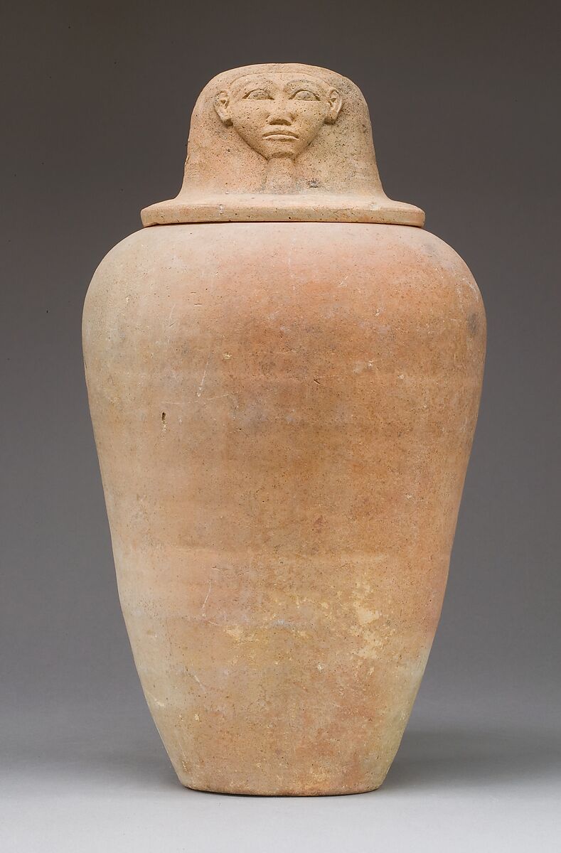 Canopic Jar with an Image Representing the Hieroglyph for Face, Pottery, paint 