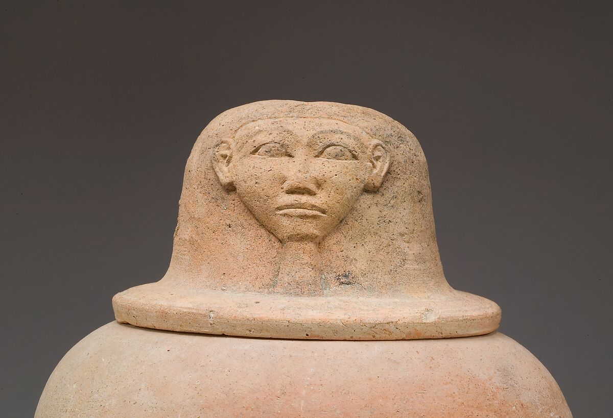Canopic Jar with an Image Representing the Hieroglyph for Face, Pottery, paint