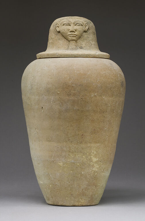 Canopic Jar with an Image Representing the Hieroglyph for Face, Pottery, paint
