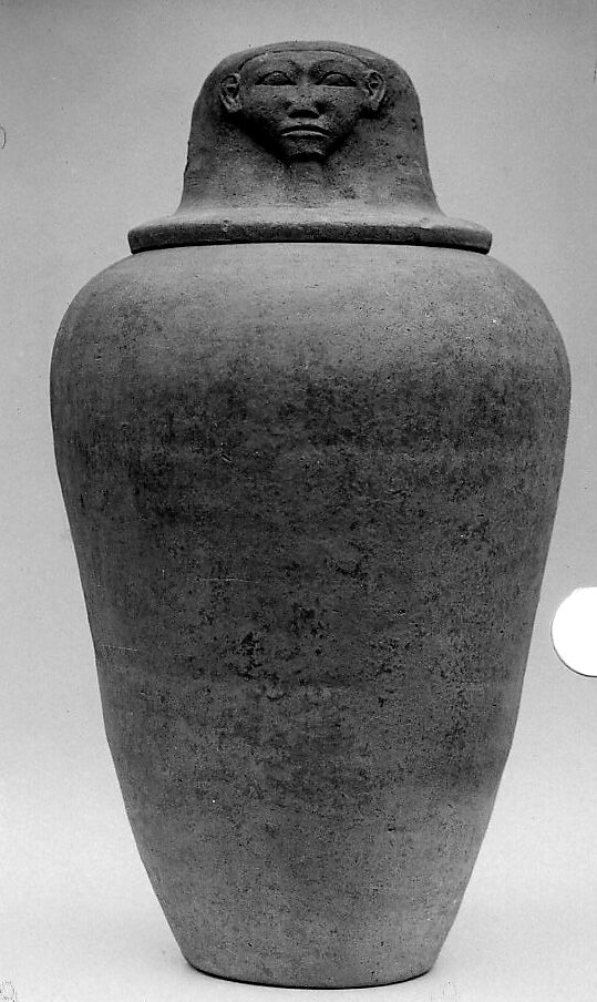 Canopic Jar with an Image Representing the Hieroglyph for Face, Pottery, paint