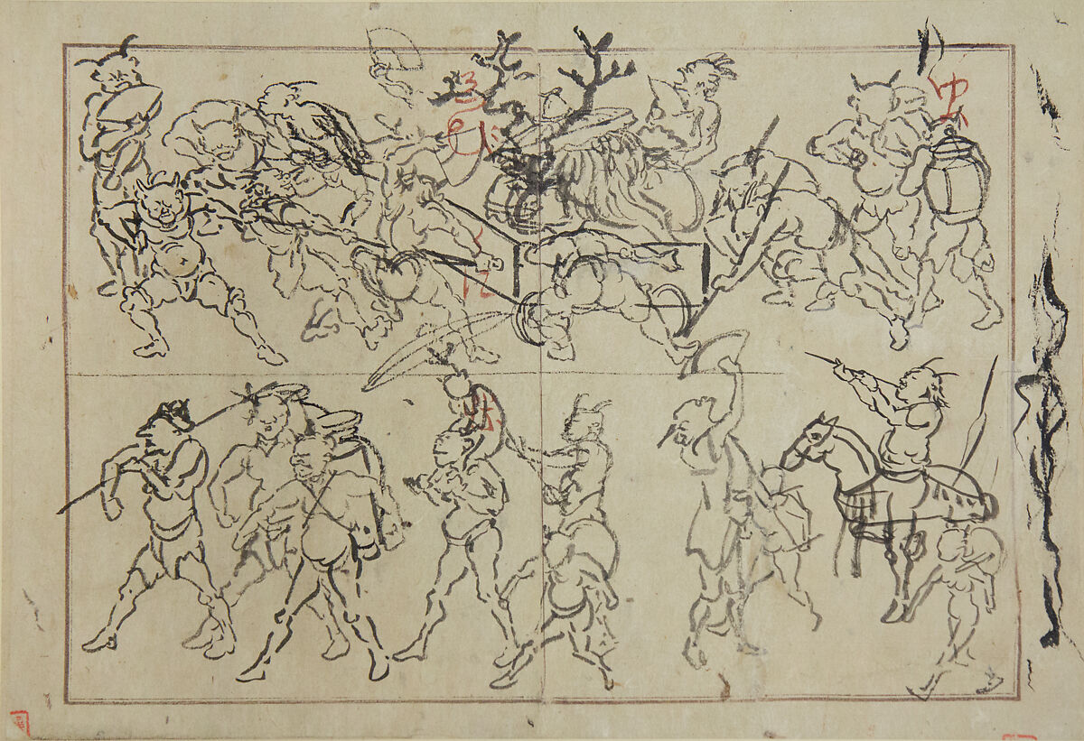 Preliminary Drawings of Demons, Kawanabe Kyōsai 河鍋暁斎 (Japanese, 1831–1889), Wash drawing; ink on paper, Japan 