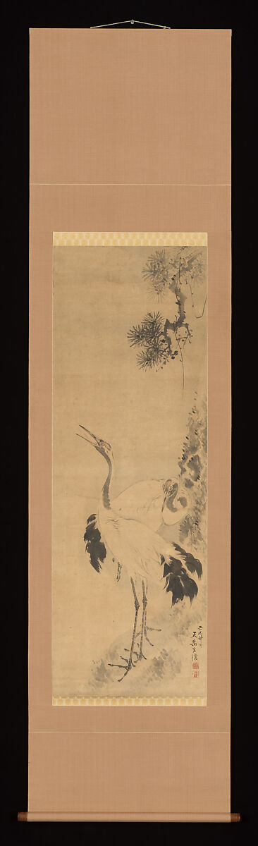 Two Birds, Ganjō Tengaku, Hanging scroll; ink on paper, Japan