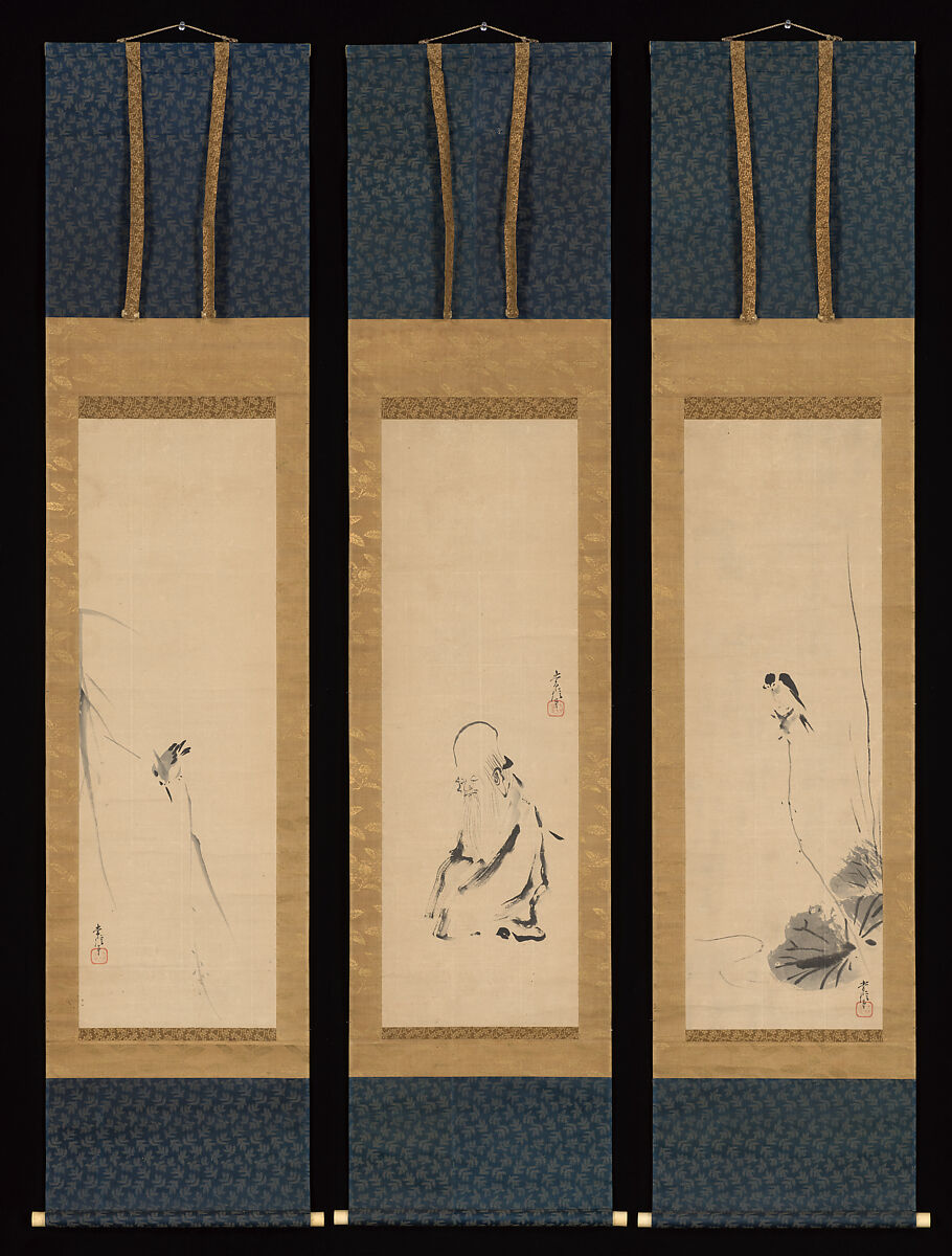 Painting of Jurōjin, Kano Tsunenobu (Japanese, 1636–1713), One of a triptych of hanging scrolls; ink and color on paper, Japan