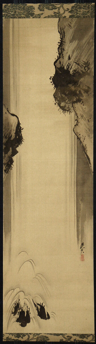 Rocks and Waterfall, Shibata Zeshin (Japanese, 1807–1891), Hanging scroll; ink on silk, Japan 