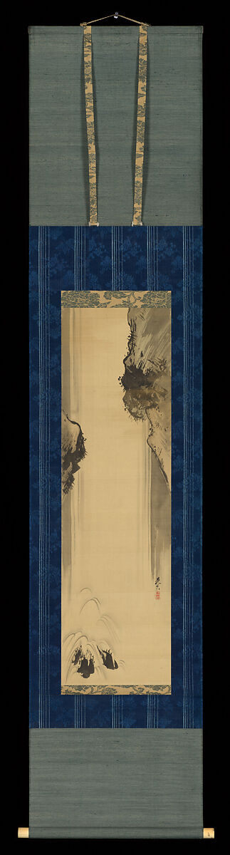 Rocks and Waterfall, Shibata Zeshin (Japanese, 1807–1891), Hanging scroll; ink on silk, Japan