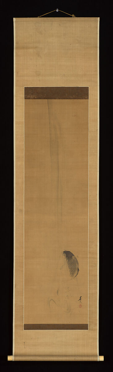Carp Ascending Waterfall, Attributed to Shibata Zeshin (Japanese, 1807–1891), Hanging scroll; ink on silk, Japan